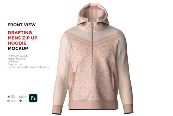 Download Drafting Mens Zip Up Hoodie Front Mockup - Drafting Collection