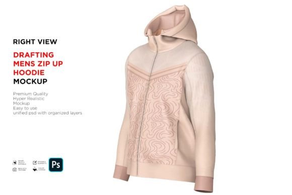 Download Drafting Mens Zip Up Hoodie Right Mockup - Drafting Collection